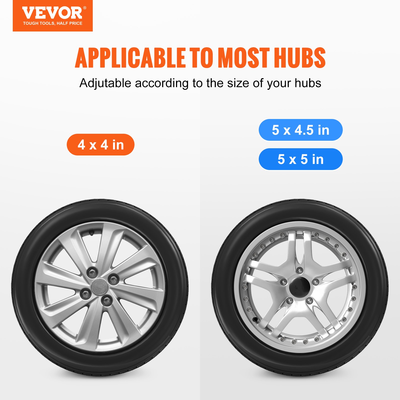 Uchwyt na koło zapasowe VEVOR, śruba U, ocynkowany wspornik koła zapasowego, mocowanie boczne z zamkiem, udźwig 73 kg, 4 i 5 oczek na koła w rozstawie śrub 4", 4,5", 5", do dyszla przyczepy, przyczepy morskiej