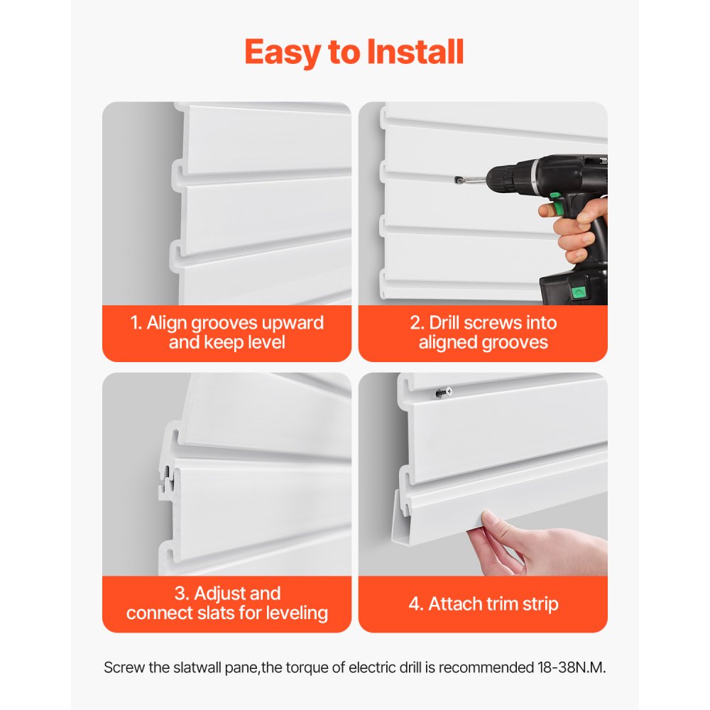 Ściana narzędziowa VEVOR 1230x1235x20 mm, garażowa ściana listwowa z PVC, biały organizer ścienny, 136 kg na panel, panel ścienny z konstrukcją łączącą i możliwością samodzielnego przycięcia, nadaje się do przechowywania i eksponowania