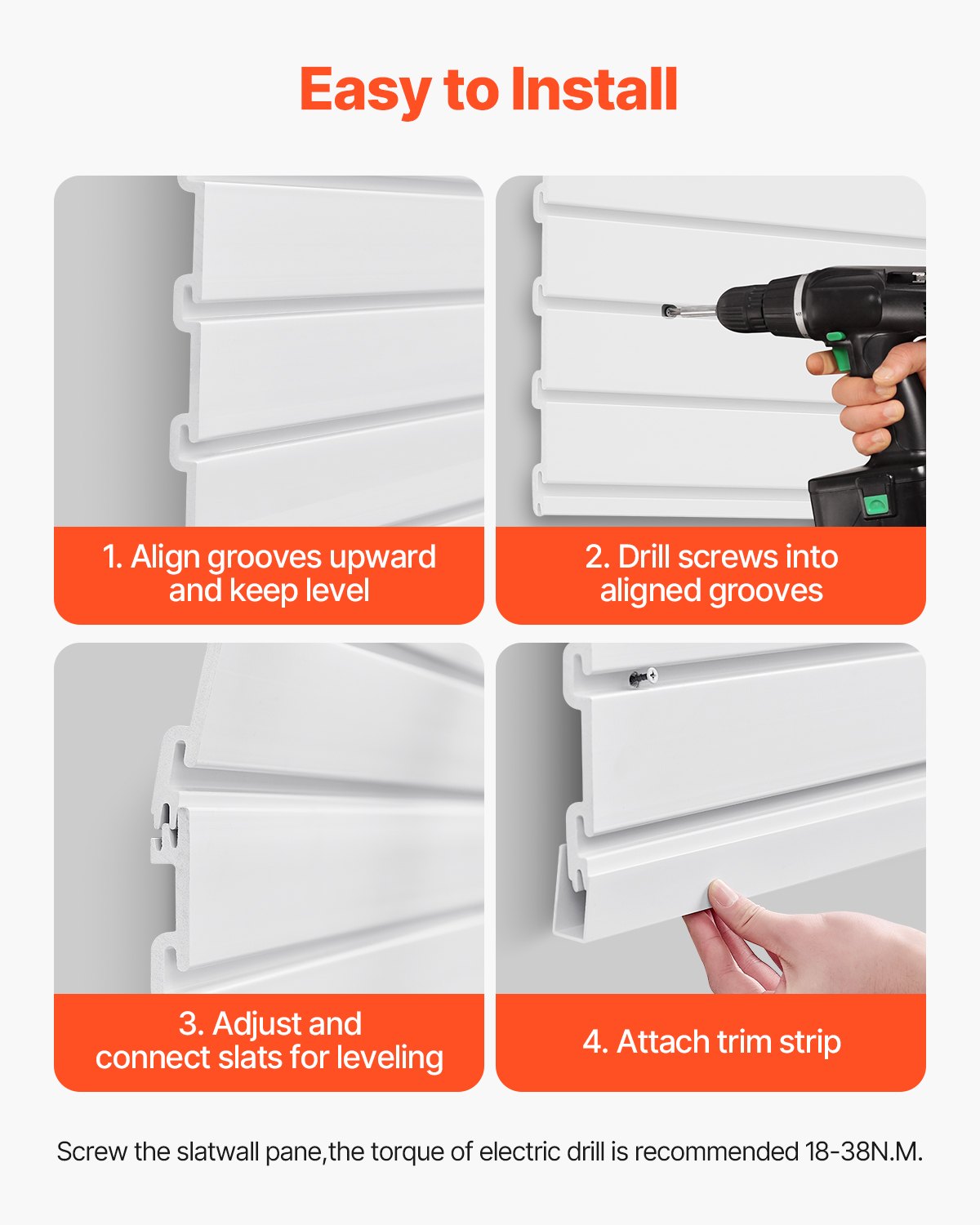 Ściana narzędziowa VEVOR 1230x1235x20 mm, garażowa ściana listwowa z PVC, biały organizer ścienny, 136 kg na panel, panel ścienny z konstrukcją łączącą i możliwością samodzielnego przycięcia, nadaje się do przechowywania i eksponowania