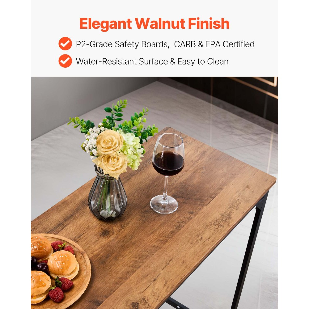 VEVOR Bar Table, 1PCS 1600.2mm Kitchen Bar Table, Tall Dining Tables with Rounded Edge, Rectangular High Top Kitchen Tables for Balcony, Living Room, Light Brown, Black, Extended Horizontal Design