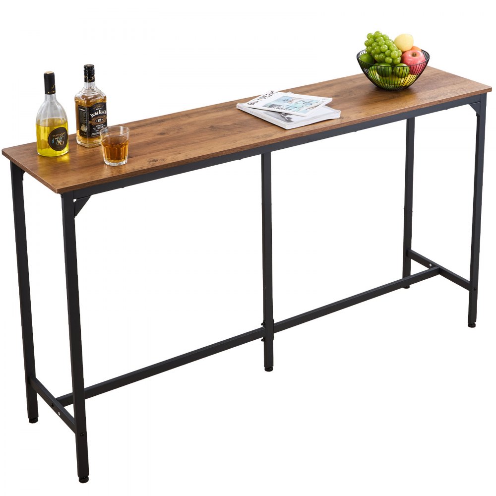 VEVOR Bar Table, 1PCS 1600.2mm Kitchen Bar Table, Tall Dining Tables with Rounded Edge, Rectangular High Top Kitchen Tables for Balcony, Living Room, Light Brown, Black, Extended Horizontal Design