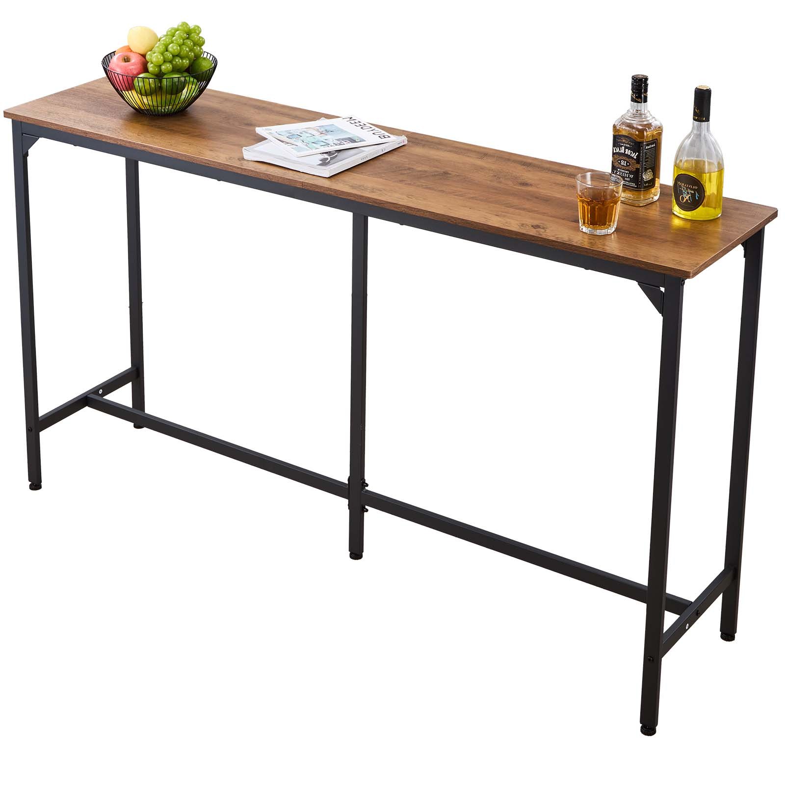 VEVOR Bar Table, 1PCS 1600.2mm Kitchen Bar Table, Tall Dining Tables with Rounded Edge, Rectangular High Top Kitchen Tables for Balcony, Living Room, Light Brown, Black, Extended Horizontal Design