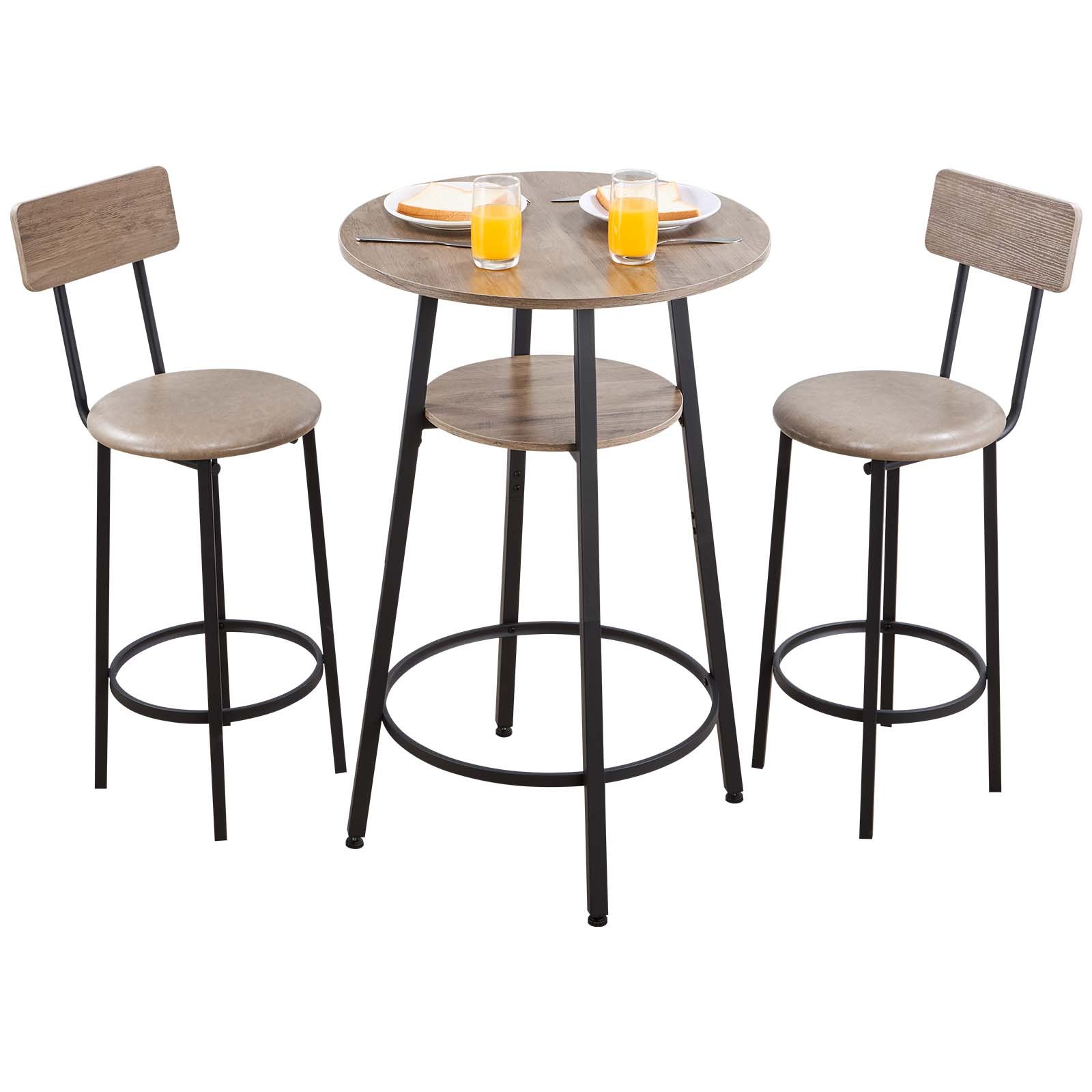 VEVOR Bar Table, 3PCS 596.9mm Bars Tables Set, Bar Tables and Chair Set with Rounded Corner Design, Round Pub Table with Two Stools for Office Desk, Breakfast Corner, Mini Bars, Light Gray, Black