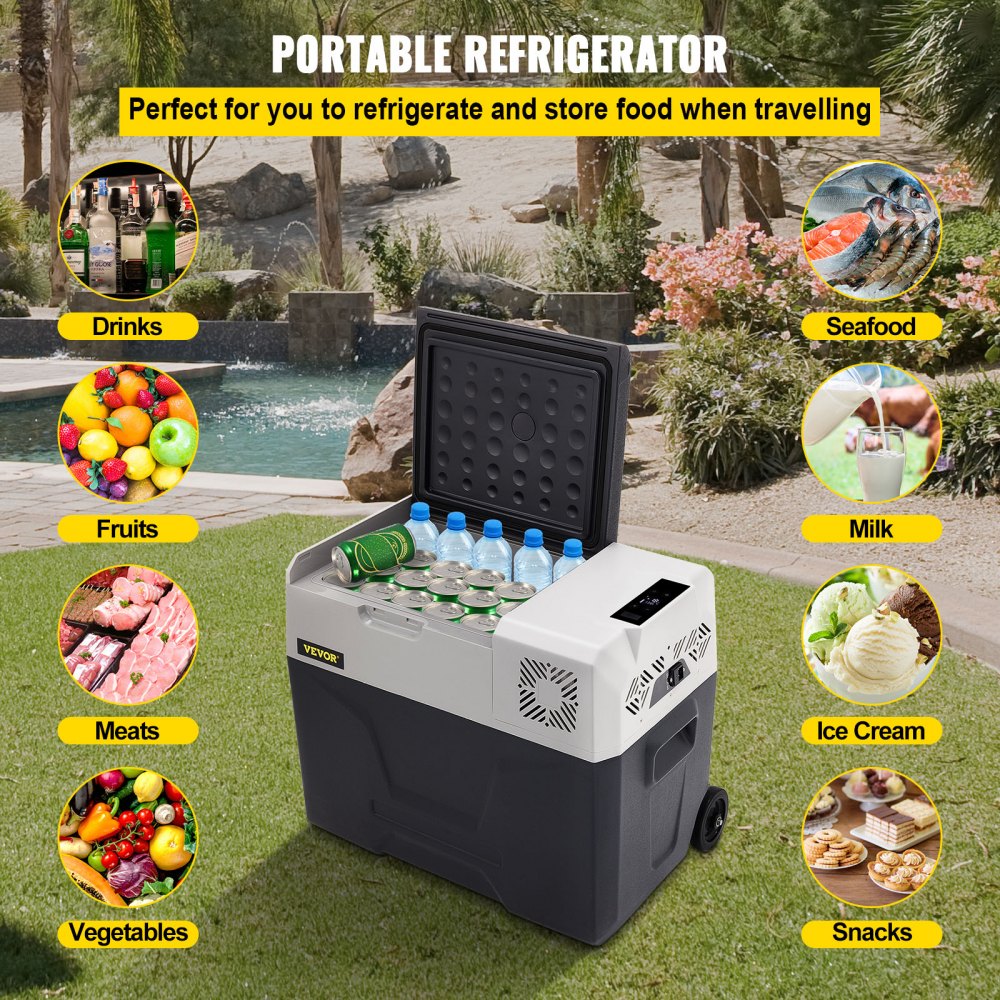 VEVOR 40L Car Refrigerator Compressor Cooler Box Stainless Steel Holiday Insulated Box Mini Fridge Cooler Box Car and Power Outlet