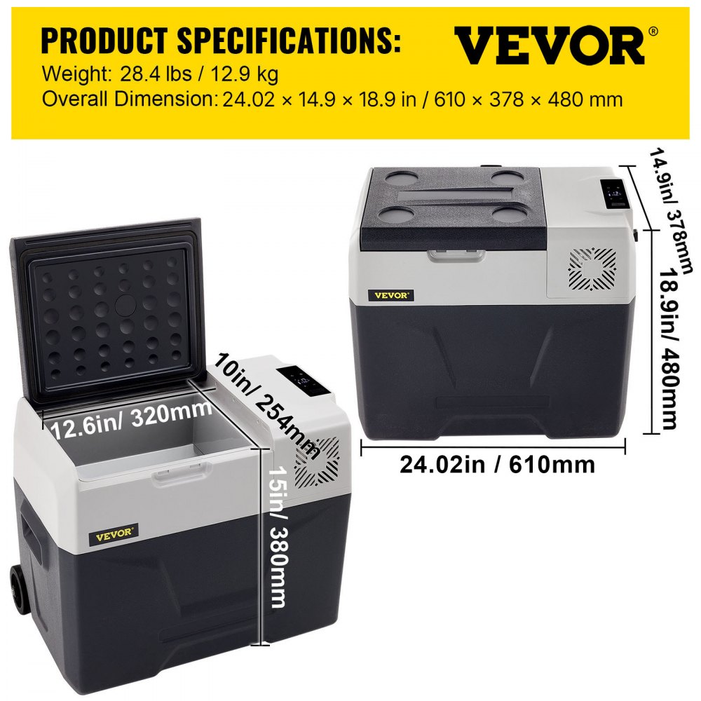 VEVOR 40L Car Refrigerator Compressor Cooler Box Stainless Steel Holiday Insulated Box Mini Fridge Cooler Box Car and Power Outlet