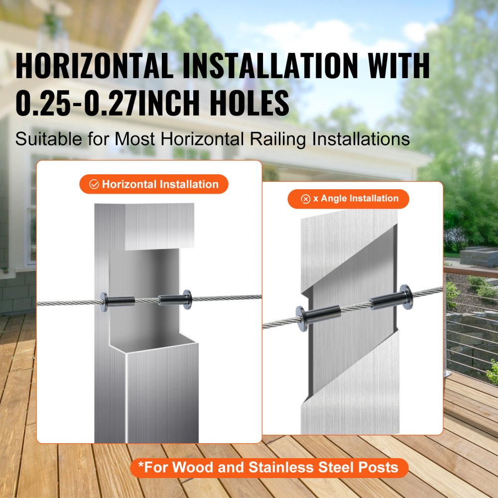 VEVOR 101 sztuk tulei ze stali nierdzewnej T316 do balustrady z lin stalowych 1/8 cala, balustrada DIY T316 klasy morskiej, z wiertłem gratis, kolor czarny