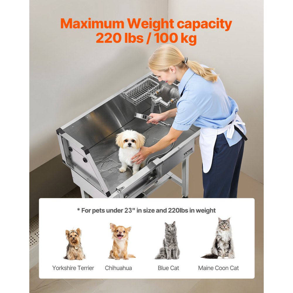 VEVOR Stainless Steel Dog Washing Station, 870x488x1025 mm Pet Care Bathtub with Shelf, Faucet, Shower Head & Soap Holder, Dog Bathtub, for Medium & Small Pets (Left Door)