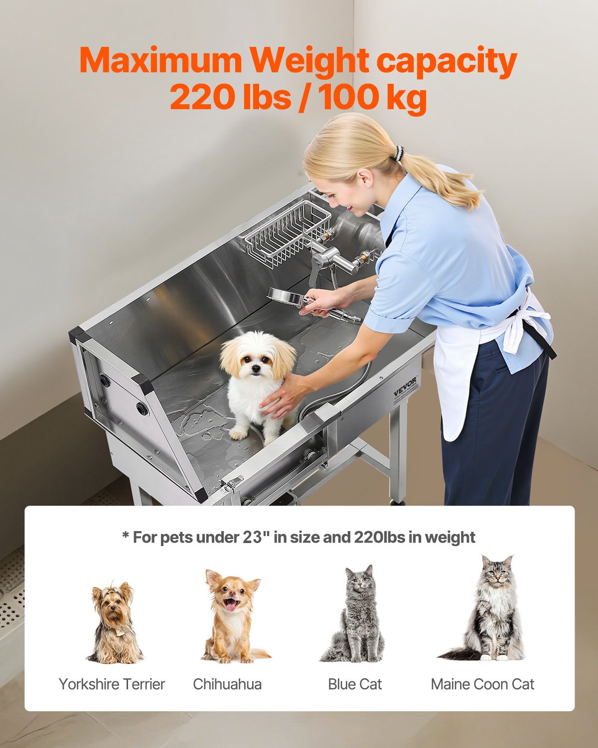 VEVOR Stainless Steel Dog Washing Station, 870x488x1025 mm Pet Care Bathtub with Shelf, Faucet, Shower Head & Soap Holder, Dog Bathtub, for Medium & Small Pets (Left Door)