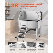 VEVOR Wanna do pielęgnacji zwierząt domowych ze stali nierdzewnej z baterią schodkową, lewe drzwi 961x620x1220 mm
