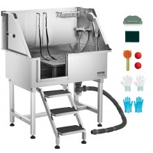 VEVOR Wanna do pielęgnacji zwierząt domowych ze stali nierdzewnej z baterią schodkową, lewe drzwi 961x620x1220 mm