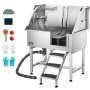 VEVOR Stacja do mycia psów ze stali nierdzewnej, wanna do pielęgnacji zwierząt 961x620x1220 mm ze schodkami do przechowywania, kranem, słuchawką prysznicową i uchwytem na mydło, dla dużych, średnich i małych zwierząt (drzwi prawe)