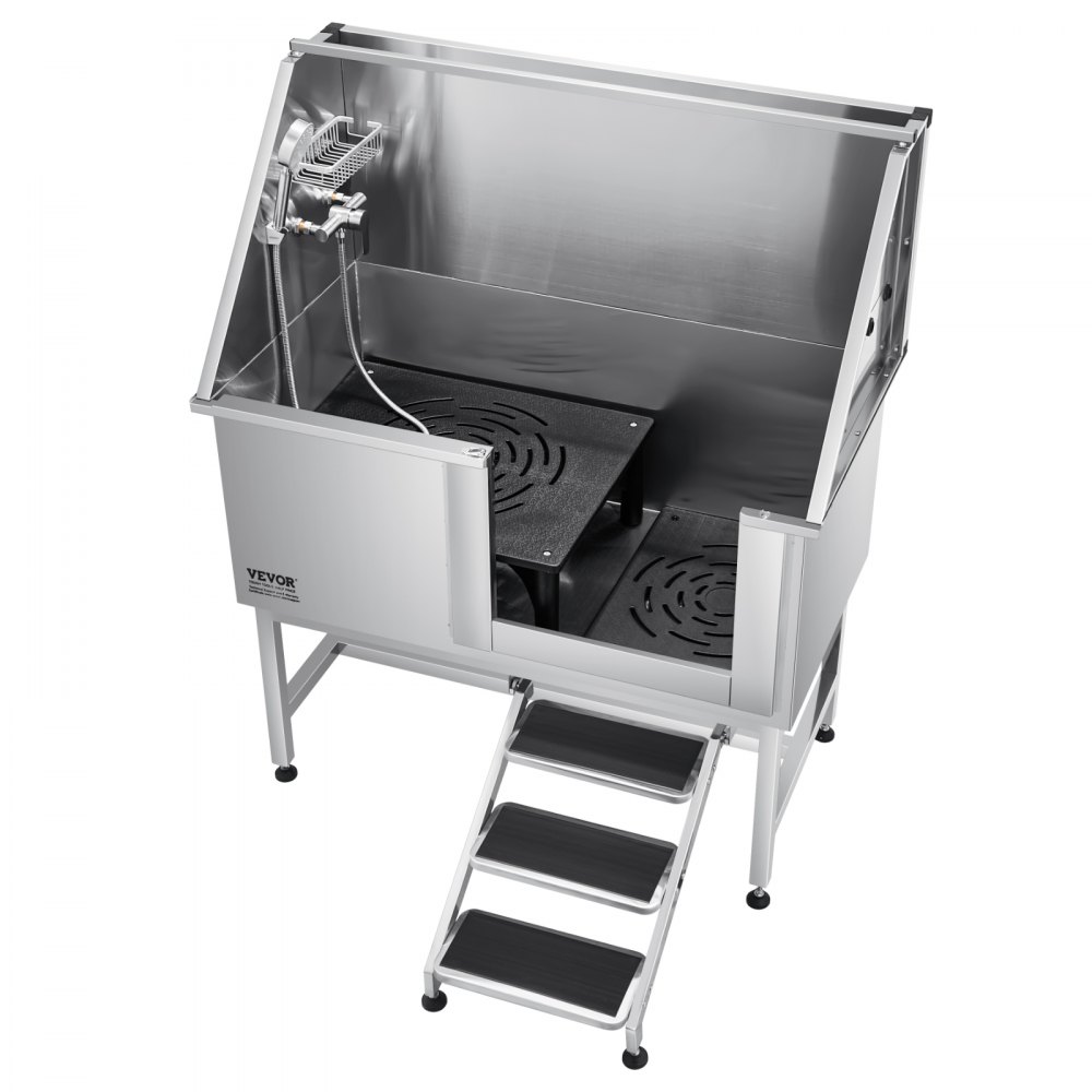 VEVOR Stainless Steel Dog Washing Station, 1270x700x1545mm Pet Grooming Tub with Steps, PE Water Filter Plate, Faucet, Shower Head & Soap Holder, for Large, Medium & Small Pets (Right Door)