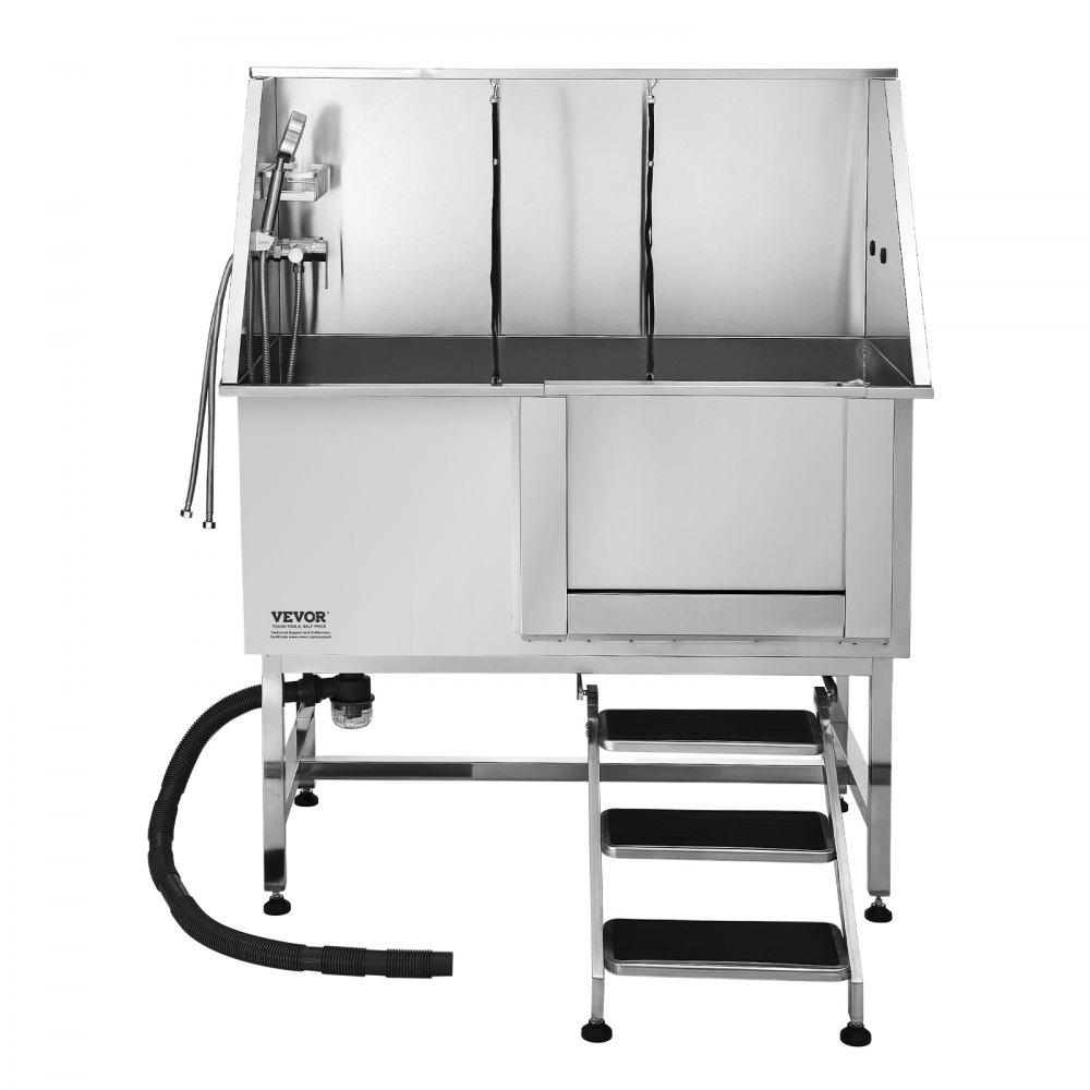 VEVOR Stainless Steel Dog Washing Station, 1270x700x1545 mm Pet Grooming Tub with Steps, PE Water Filter Plate, Faucet, Shower Head & Soap Holder, for Large, Medium & Small Pets (Left Door)