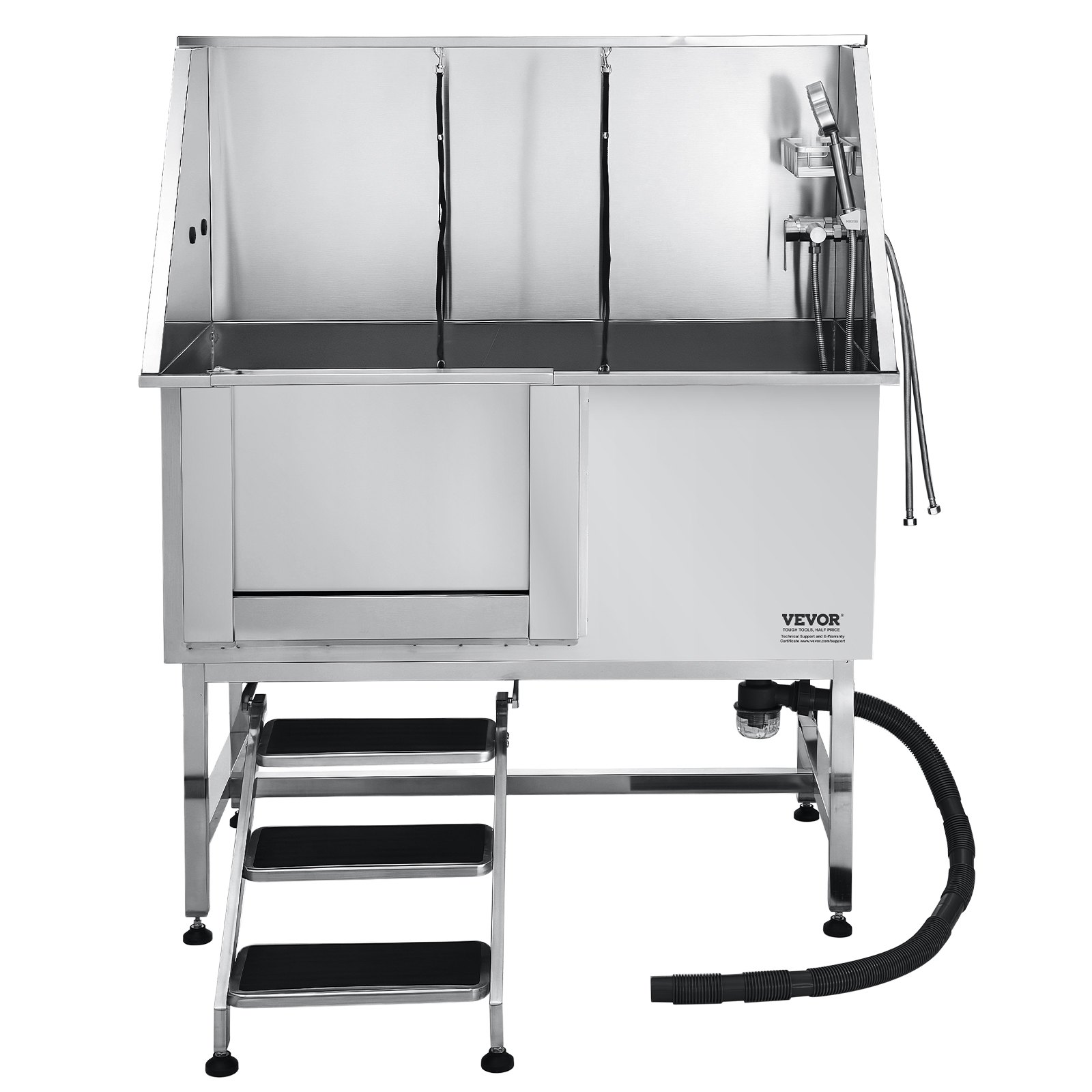 VEVOR Stainless Steel Dog Washing Station, 1270x700x1545 mm Pet Grooming Tub with Steps, PE Water Filter Plate, Faucet, Shower Head & Soap Holder, for Large, Medium & Small Pets (Left Door)