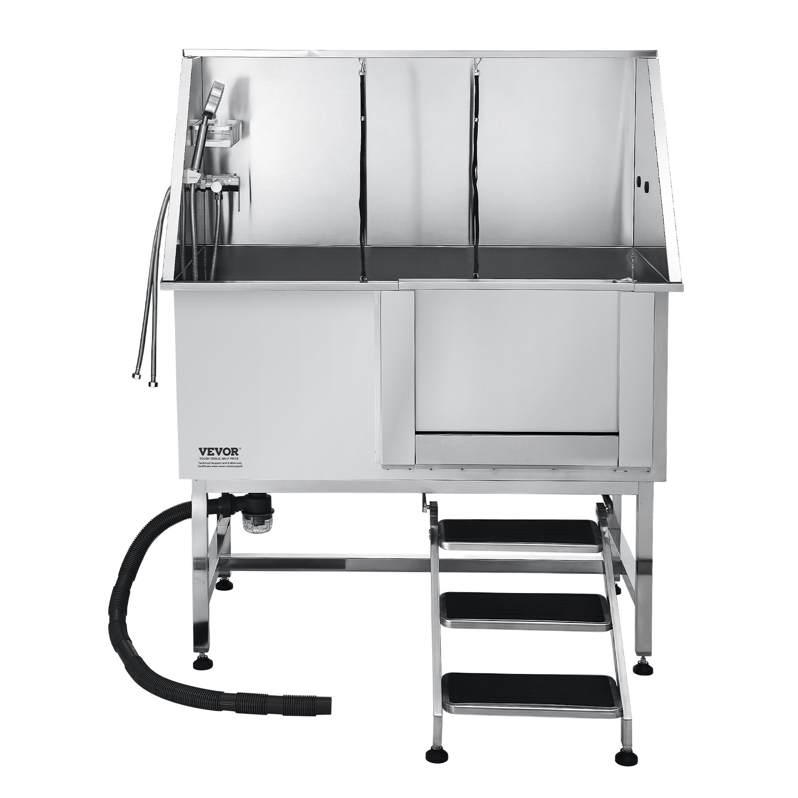 VEVOR Stainless Steel Dog Washing Station, 1270x700x1545 mm Pet Grooming Tub with Steps, PE Water Filter Plate, Faucet, Shower Head & Soap Holder, for Large, Medium & Small Pets (Left Door)
