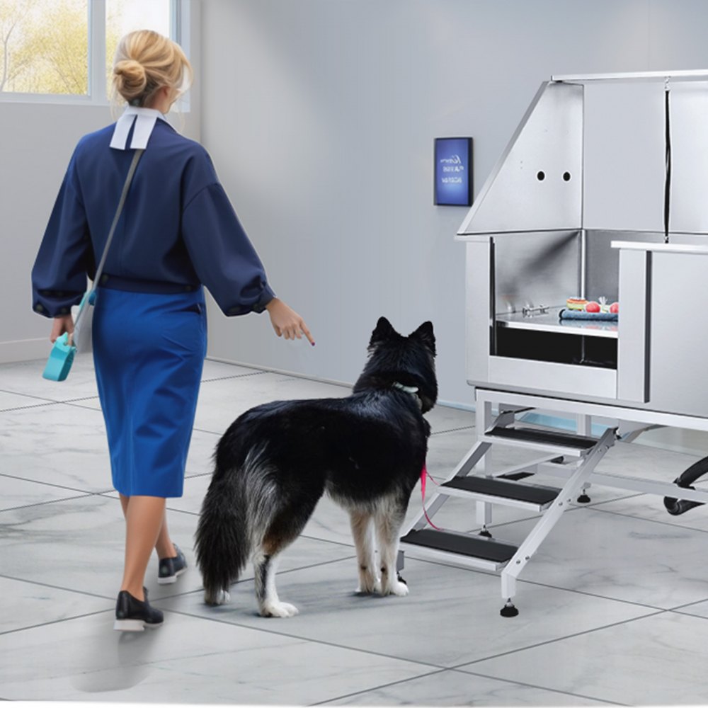VEVOR Profesjonalna wanna do pielęgnacji psów 127 cm wanna dla zwierząt ze stali nierdzewnej Stacja do mycia psów maks. 150 kg Prysznic do pielęgnacji psów System do mycia psów Wanna do pielęgnacji zwierząt z lewymi drzwiami Prysznic dla psów Wanna do mycia