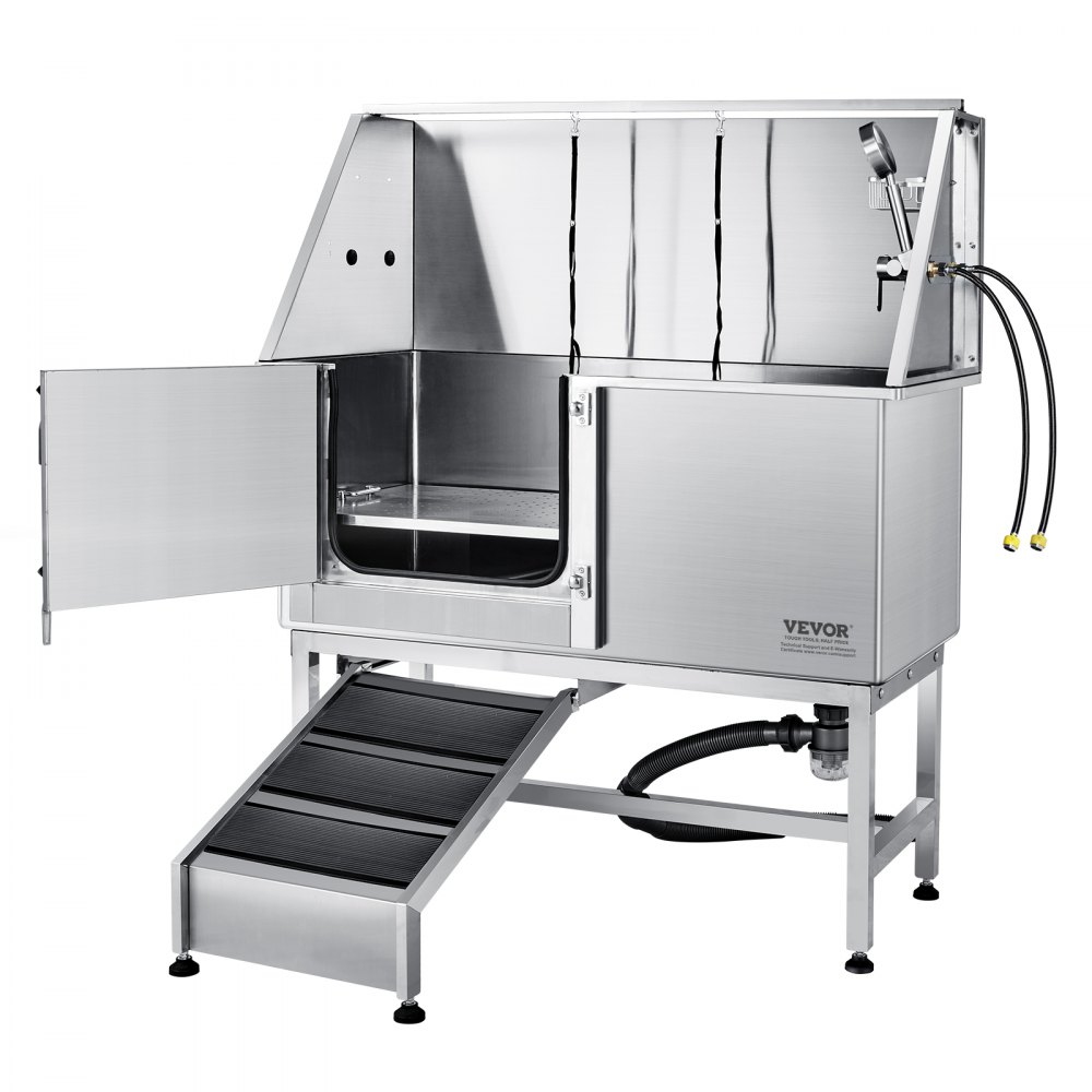 VEVOR Profesjonalna wanna do pielęgnacji psów 1270 mm ze stali nierdzewnej, stanowisko do mycia psów, prysznic do pielęgnacji psów 150 kg, system mycia psów, wanna do pielęgnacji zwierząt z lewymi drzwiami, prysznic dla psów, wanna do mycia