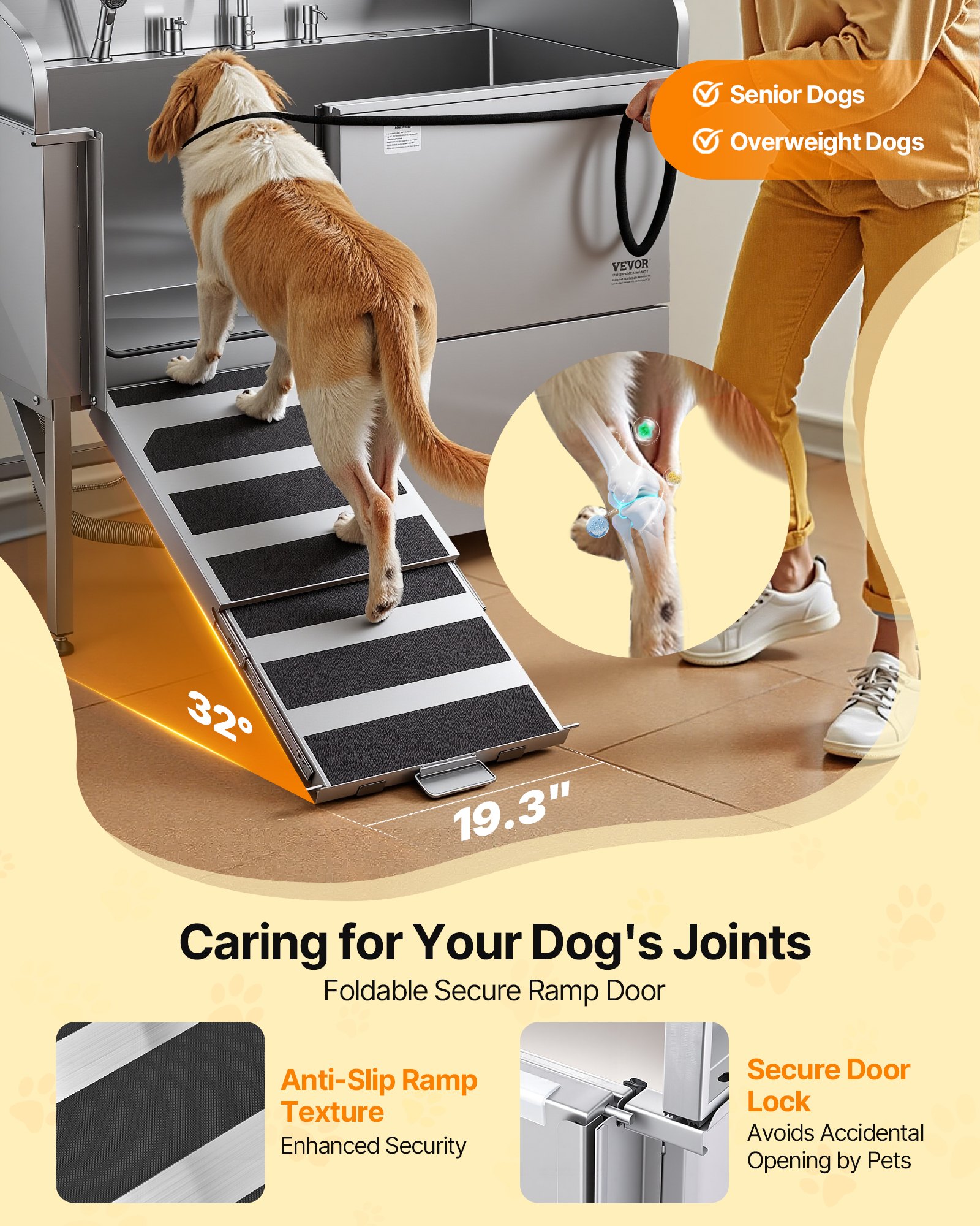 VEVOR Stainless Steel Dog Washing Station, 1550x790x1470 mm Pet Grooming Tub with Ramp, Water Filter Plate, Faucet, Shower Head, Leash, for Large, Medium & Small Pets (Left Door)