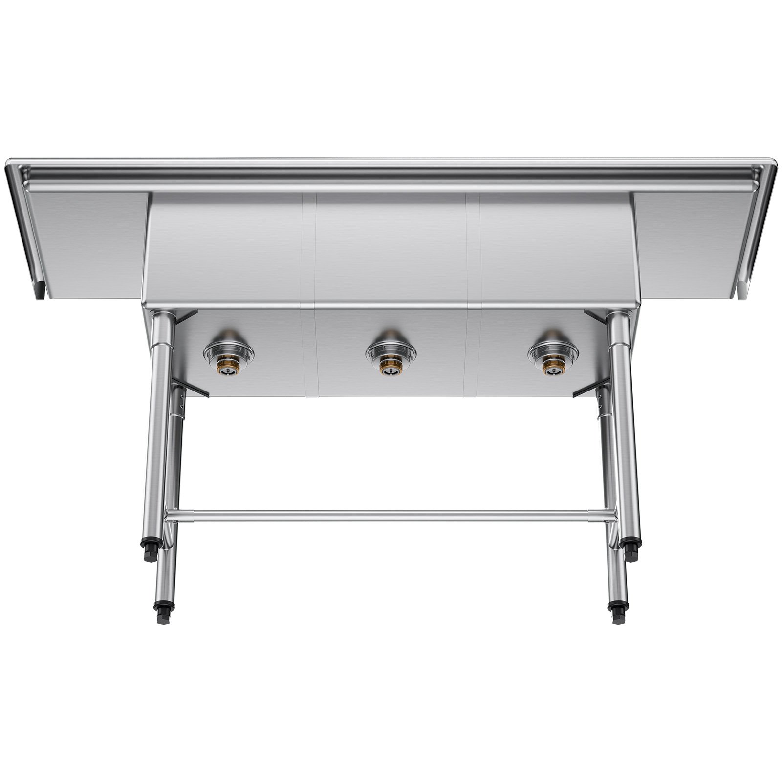 VEVOR 3 Compartment Sink, 18-Gauge 304 Stainless Steel, 356x400x279 mm Bowl Size, 3 Bay Commercial Kitchen Prep & Utility Sink with 2 Drainboards and Backsplash for Restaurant, Food Truck & Home Use