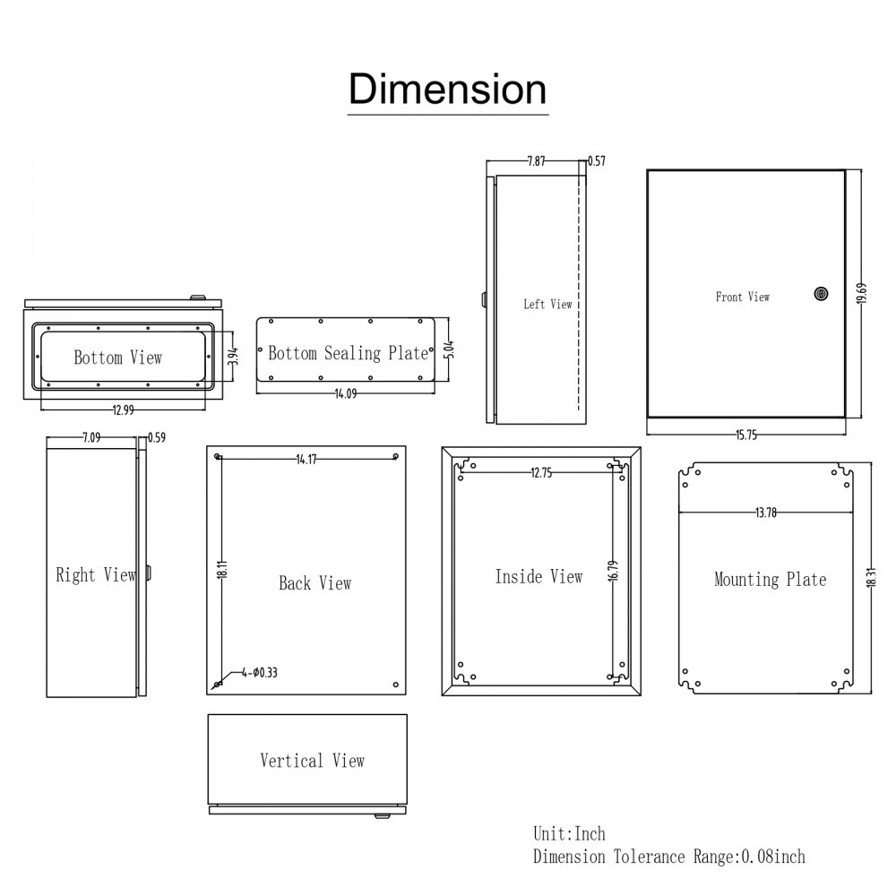 Obudowa elektryczna VEVOR 50x40x20 cm ze stali nierdzewnej, skrzynka do montażu naściennego IP66