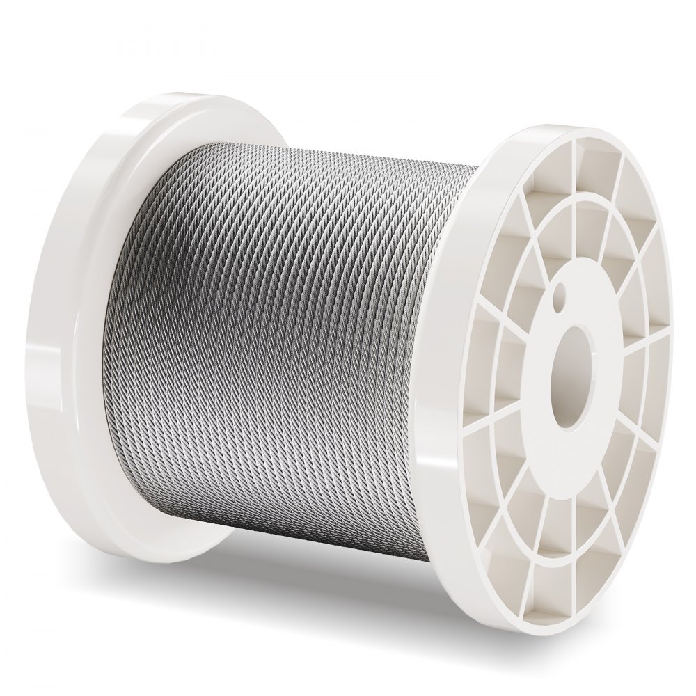 Zestaw lin stalowych VEVOR, 1,59 mm x 100,6 m, lina ze stali nierdzewnej 304 z 80 tulejami i 20 kauszami, wytrzymałość na zerwanie 2 kN, 7 x 7 splotów, klasa lotnictwa morskiego do poręczy, schodów, ogrodzeń tarasowych i zewnętrznych
