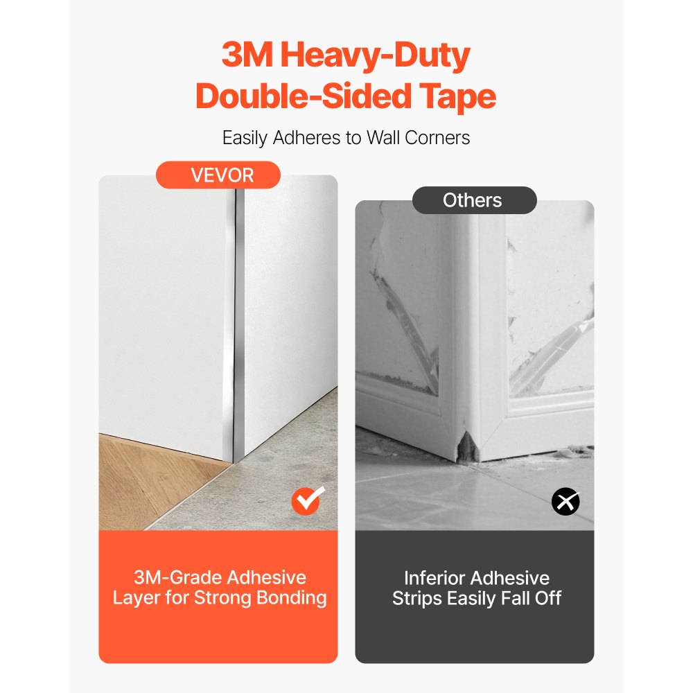 Ochraniacze narożne VEVOR, 50 x 50 x 1217 mm, 10 szt. profili kątowych, ochraniacze narożne ze stali nierdzewnej, ochraniacz ścienny, z taśmą klejącą 3M, kąt 90 stopni, idealne do domu, biura i przestrzeni publicznych