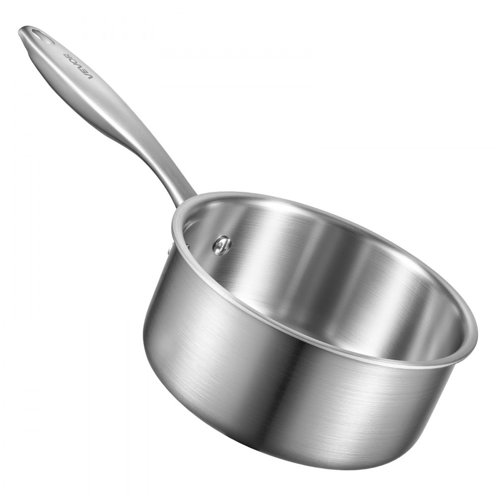 VEVOR Garnek do gotowania, rondel 1,42 l ze szklaną pokrywką, garnek do zupy, garnek do warzyw z ergonomicznym uchwytem, ​​garnek na mleko ze stali nierdzewnej, garnek do warzyw, srebrny, nadający się do mycia w zmywarce garnek do sosu
