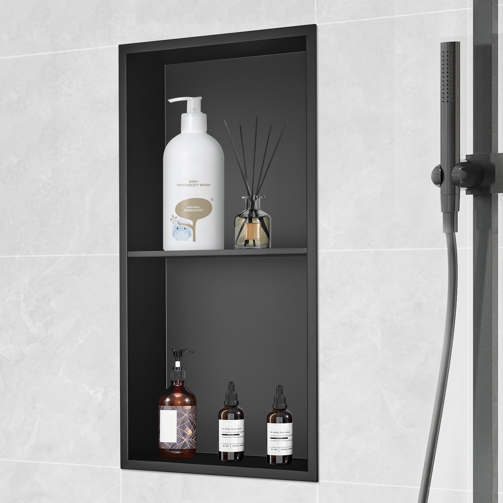 VEVOR Wall Niche 10x33.02x63.5cm Shower Niche Stainless Steel Niche Double Layer 100% Waterproof Niche Installation 0-40°C Operating Temperature 92° Internal Corner Design Ideal for Bathroom Bedroom Study