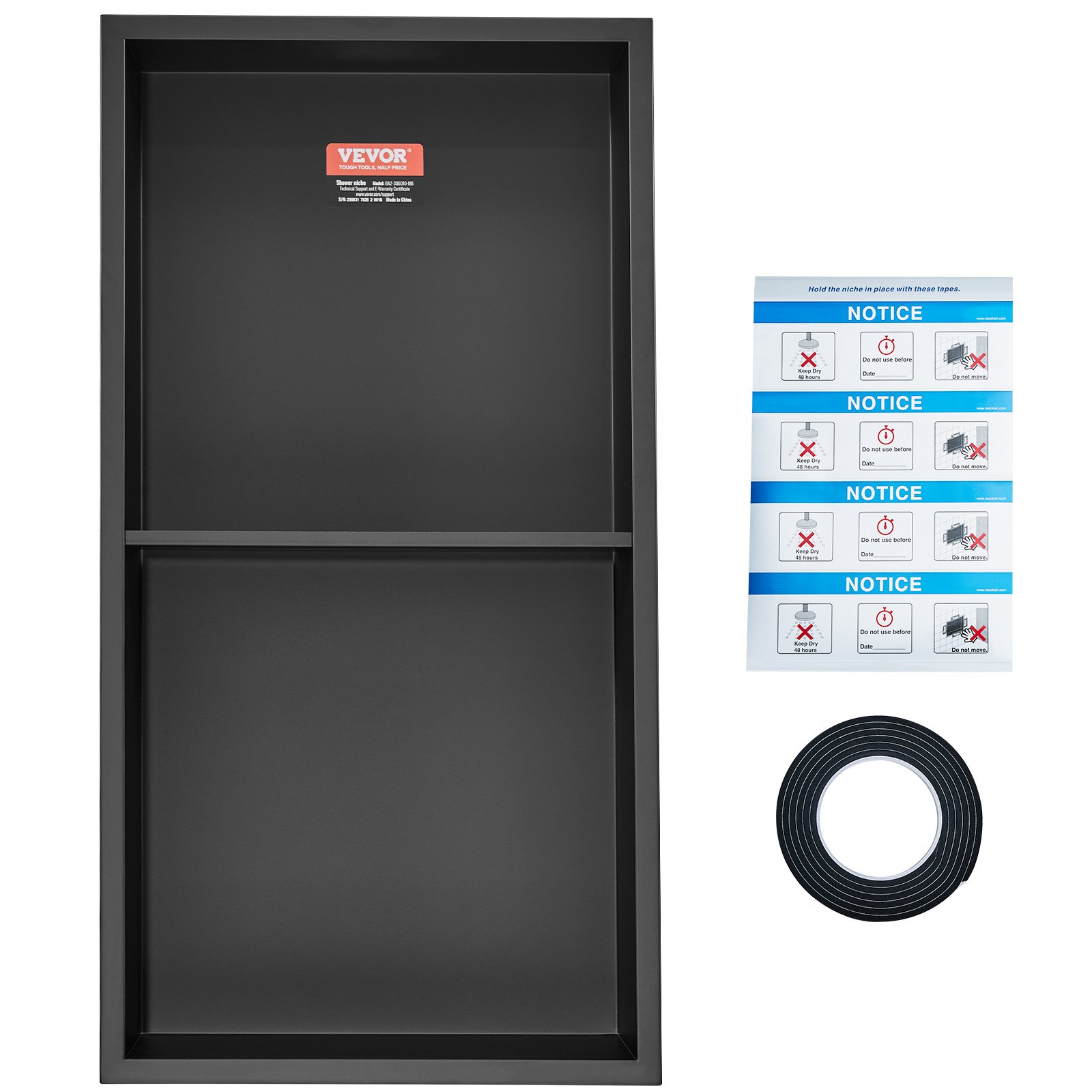 VEVOR Wall Niche 10x33.02x63.5cm Shower Niche Stainless Steel Niche Double Layer 100% Waterproof Niche Installation 0-40°C Operating Temperature 92° Internal Corner Design Ideal for Bathroom Bedroom Study