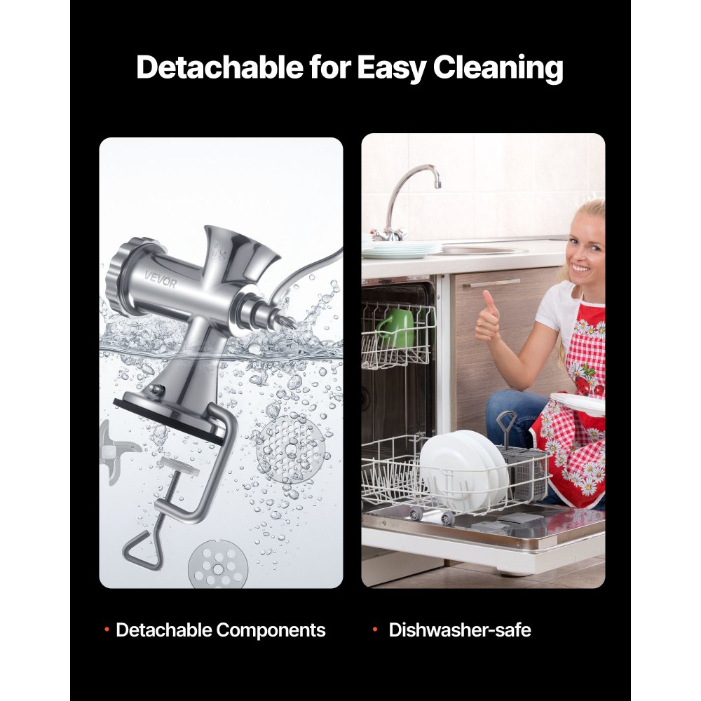 Ręczna maszynka do mięsa VEVOR Ręczna maszynka do mięsa ze stali nierdzewnej 304, płytki tnące 5 i 8 mm Ręczna maszynka do mięsa z rurką do kiełbas, odpowiednia do mielenia mięsa, warzyw i nadziewania kiełbasą Srebrna