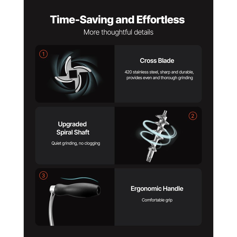 Ręczna maszynka do mielenia mięsa VEVOR, ręczna nadziewarka do kiełbas, stal nierdzewna 304, płytki tnące 4,5 i 8 mm, ręczna maszynka do mielenia mięsa z rurką do mielenia mięsa, odpowiednia do mielenia mięsa, nadziewarka do kiełbas, srebrna