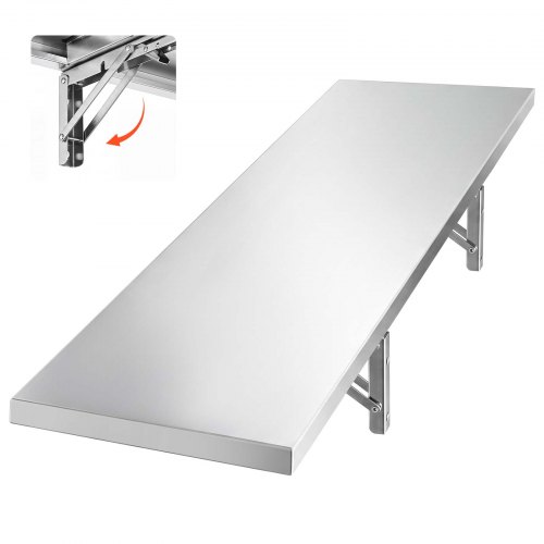 Półka ścienna VEVOR 136 kg 305 x 1219 mm składana ze stali nierdzewnej do kuchni komercyjnych, prywatnych, wózków serwujących i garaży, półka ścienna ze wzmocnionymi wspornikami i gładką powierzchnią
