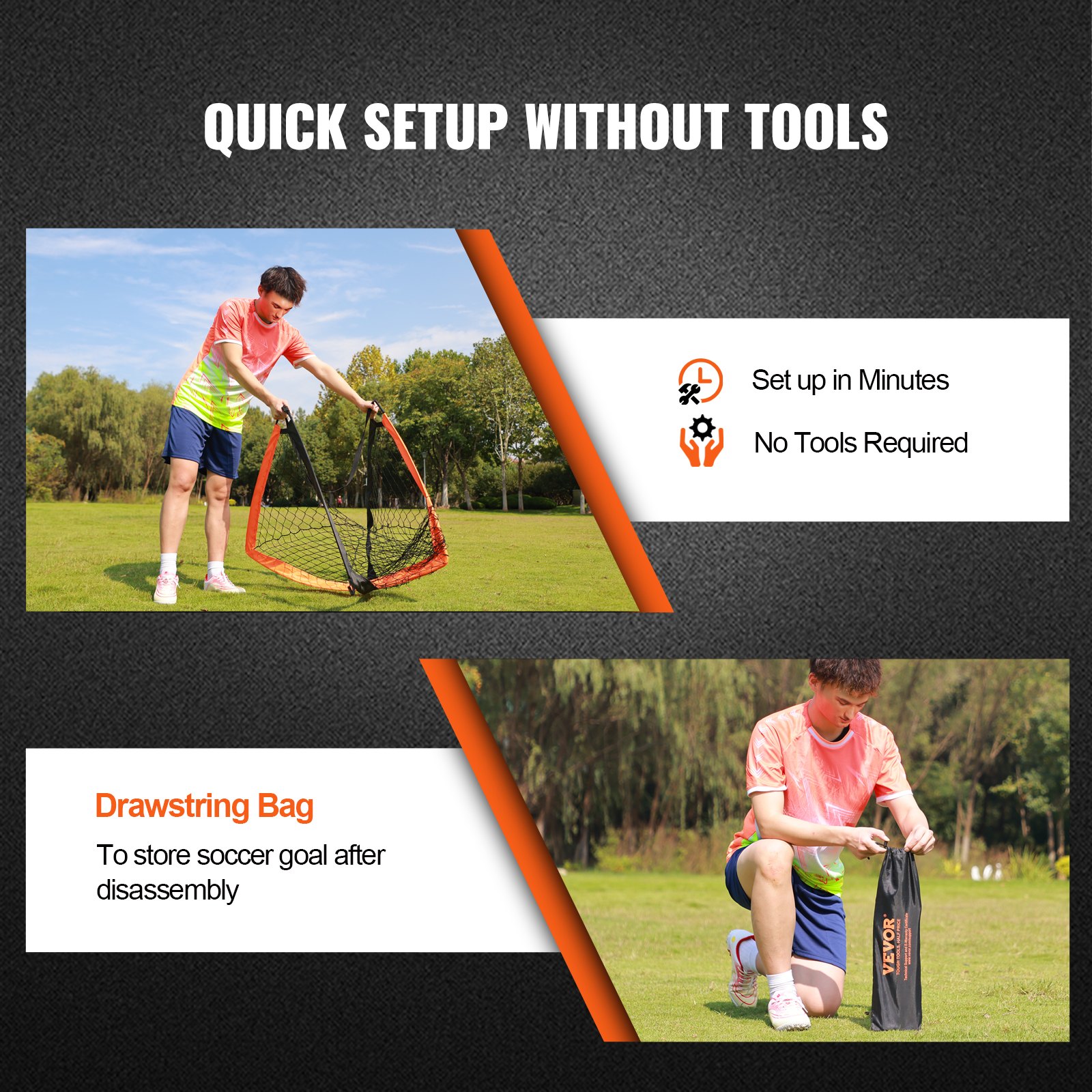 Bramka do piłki nożnej VEVOR Professional, zestaw 2 szt., 1200 x 900 mm, rozkładana bramka do piłki nożnej do użytku na zewnątrz, składana, przenośna bramka do piłki nożnej, wysokiej jakości bramka do gry na zewnątrz dla dorosłych i dzieci, bramki do piłki nożnej do użytku w ogrodzie