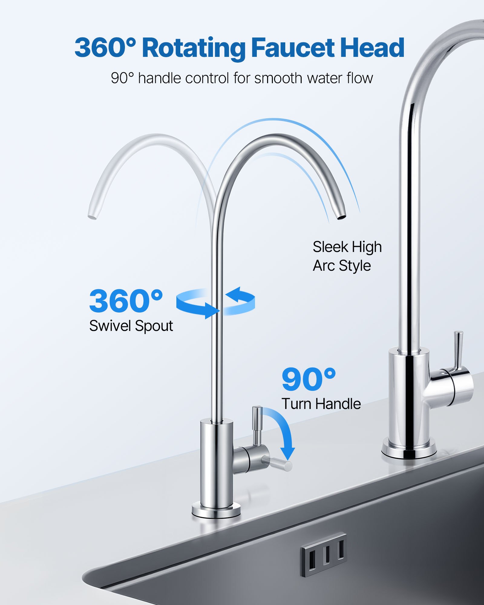 VEVOR Stainless Steel Faucet, Lead-Free Drinking Water Faucets, Reverse Osmosis Faucet with Solid Brass Valve, High Arch Filtered Water Faucets For Kitchen Sink, Bar Counter, Cafe Shop, Brushed Nickel