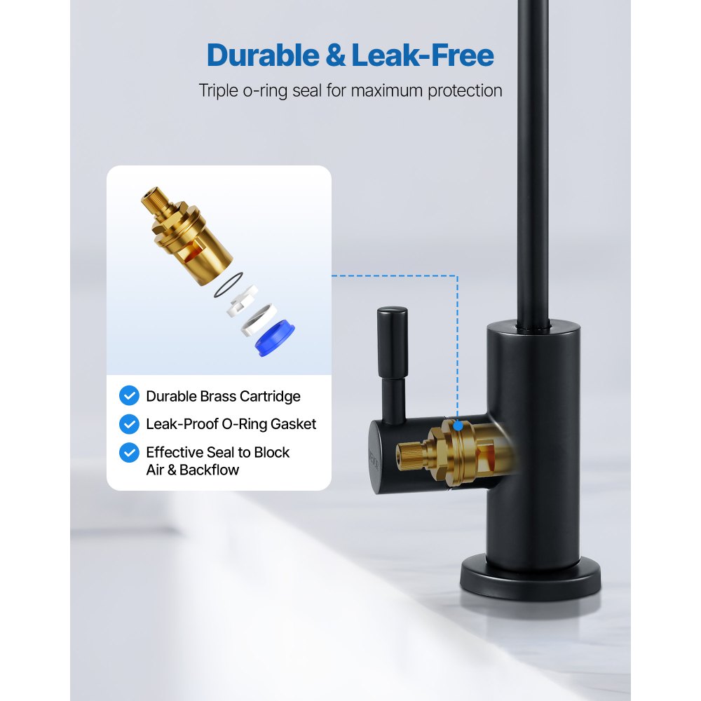 VEVOR Stainless Steel Faucet, Lead-Free Water Purifier Faucets, Reverse Osmosis Faucet with Solid Brass Valve, High Arch Drinking Water Faucets For Kitchen Sink, Bar Counter, Cafe Shop, Matte Black