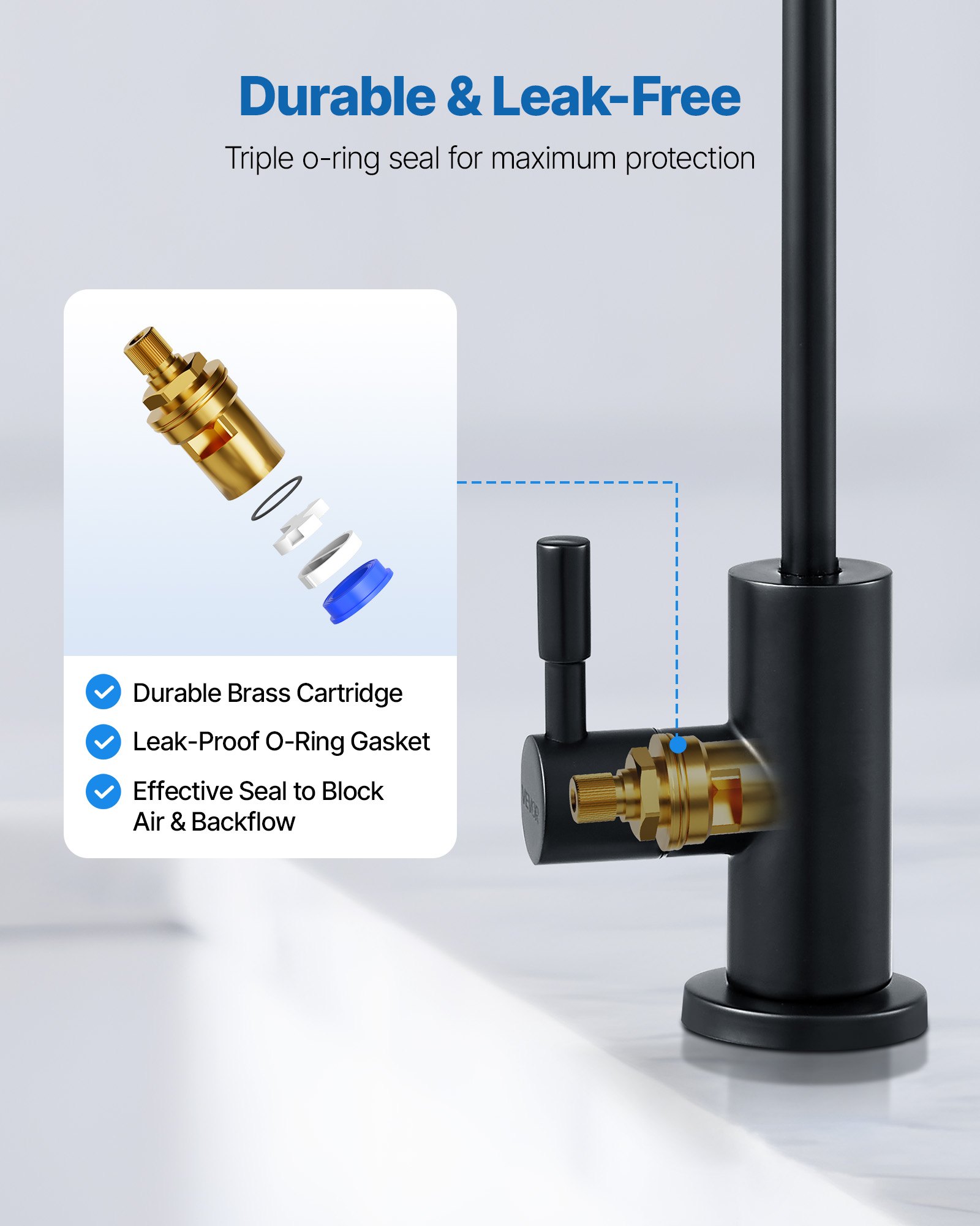 VEVOR Kran ze stali nierdzewnej, bezołowiowy kran do wody pitnej, kran z odwróconą osmozą i zaworem mosiężnym, kran z filtrem o wysokim łuku do zlewu kuchennego, baru, kawiarni, matowa czerń