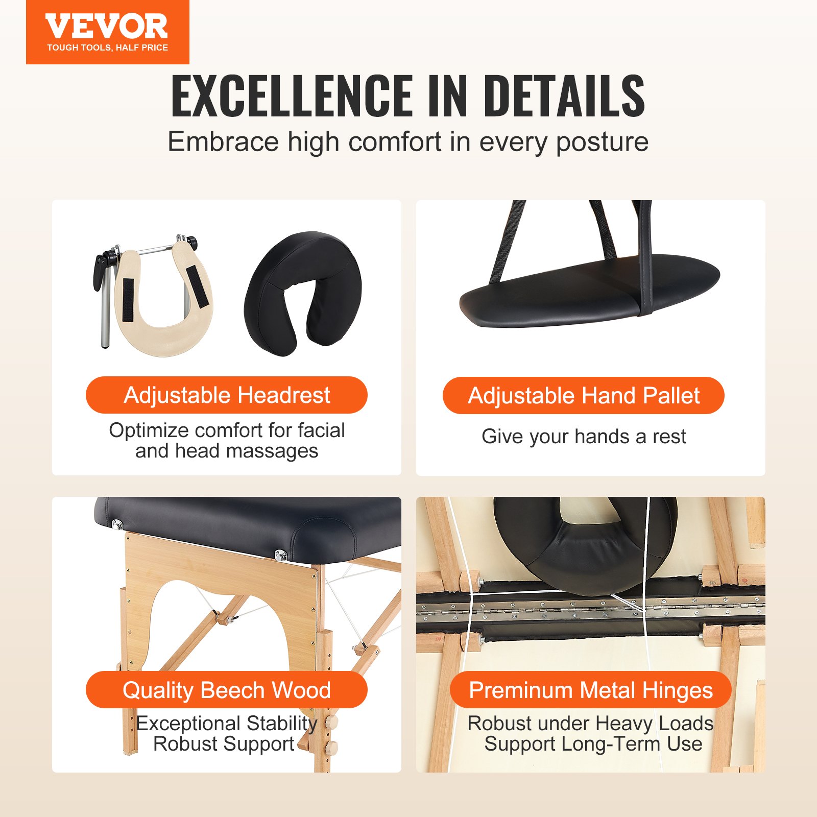 VEVOR Profesjonalny stół do masażu, składany, 30-calowy, regulowany na 8 poziomów, łóżko do masażu twarzy/tatuażu, przenośny stół spa z zagłówkiem, paleta ręczna, torba transportowa 750 funtów