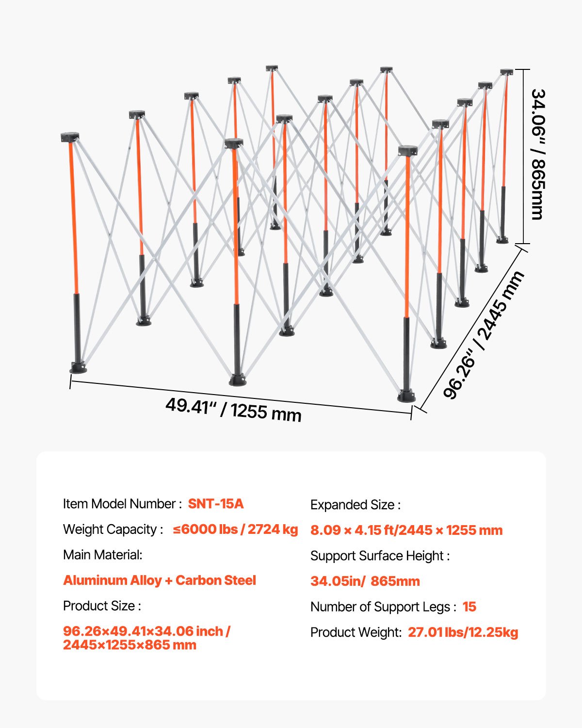 VEVOR przenośny składany stojak roboczy (2467 x 1266 x 865 mm), składany stojak roboczy o udźwigu 2724 kg i torbie do przechowywania (bez blatu) do warsztatu garażowego