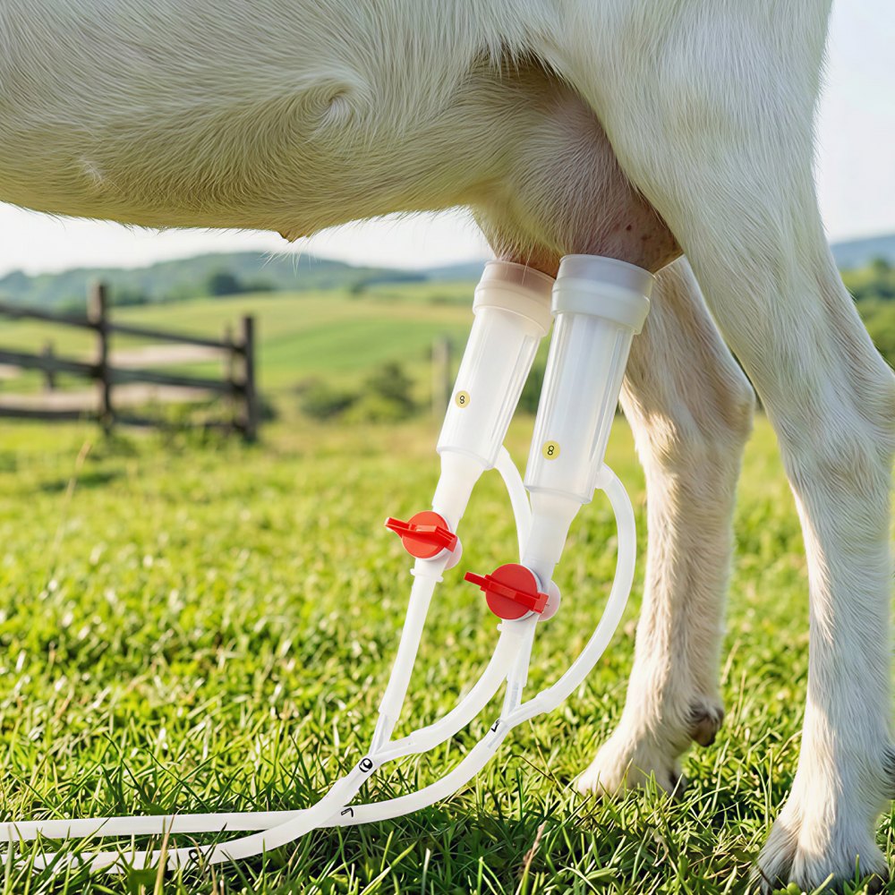 Elektryczna dojarka do kóz VEVOR, 3-litrowe wiadro ze stali nierdzewnej dopuszczone do kontaktu z żywnością, urządzenie do dojenia z baterią 5200 mAh, 2 kubki udojowe, dojarka pulsacyjna z podciśnieniem, dojarka impulsowa (tylko dla kóz)
