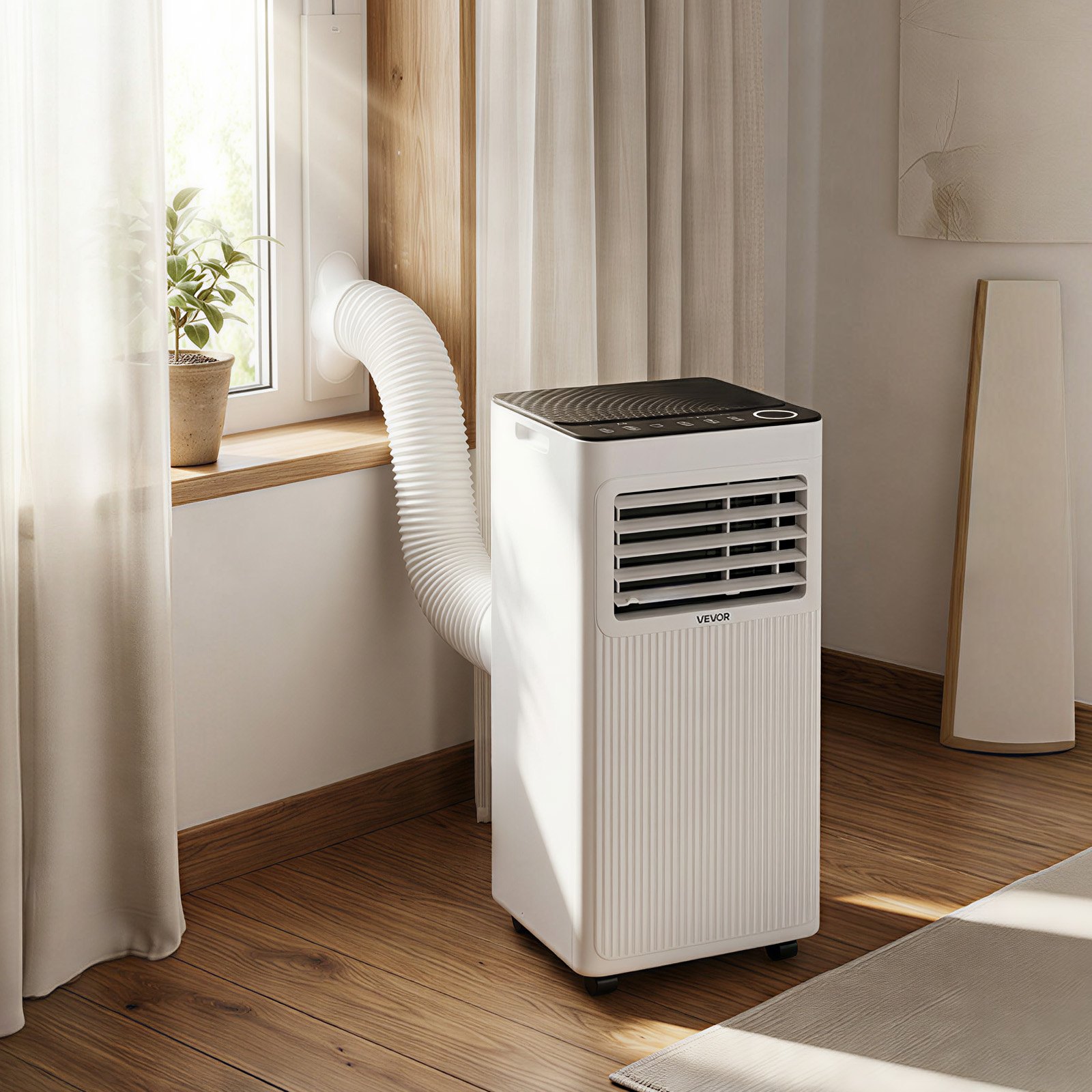 Klimatyzator przenośny VEVOR 9000 BTU 2,6 kW z przewodem wydechowym, 3 w 1 z chłodzeniem, wentylacją i osuszaniem, wyświetlaczem LED, pilotem zdalnego sterowania i 24-godzinnym timerem do użytku wewnątrz pomieszczeń