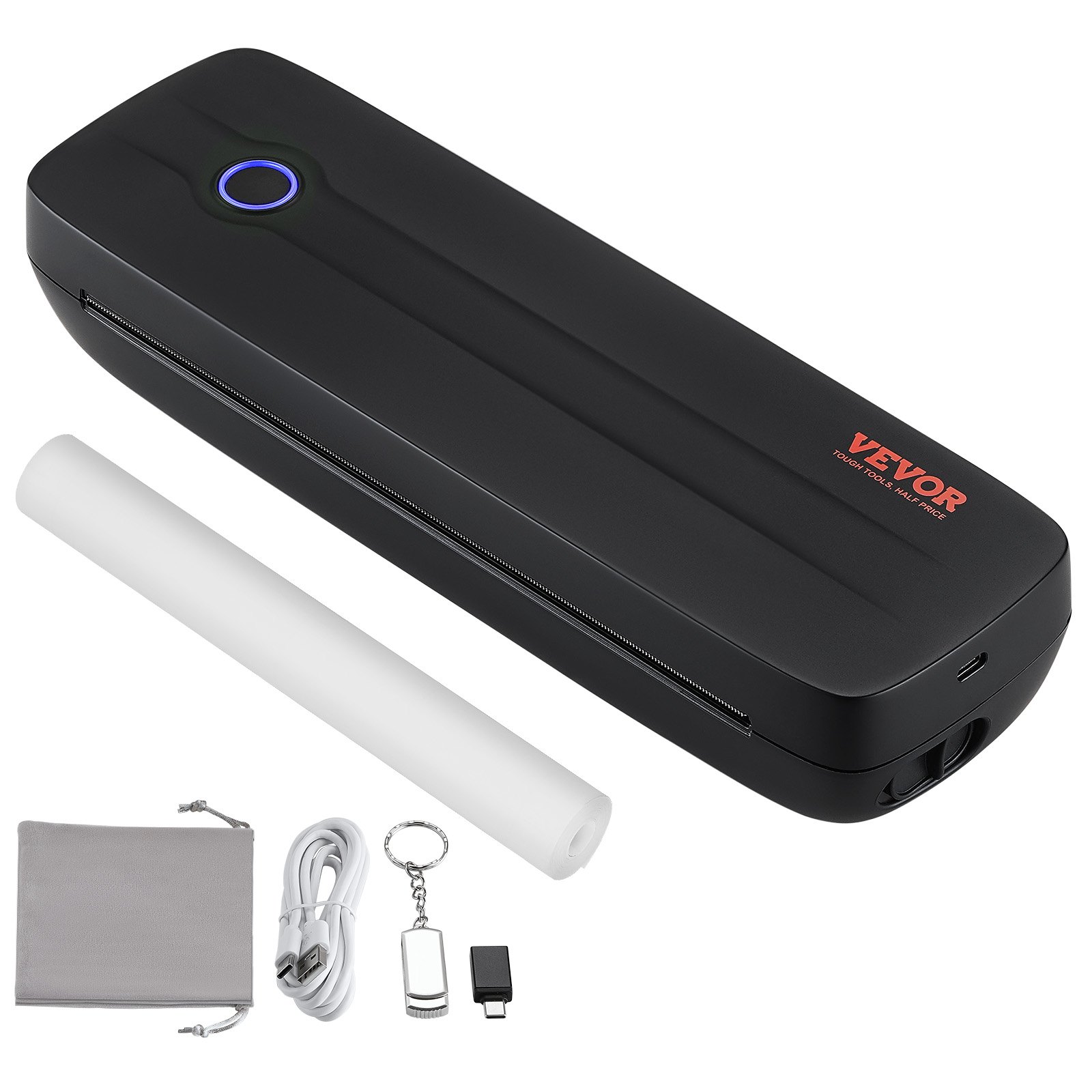 VEVOR Mobilna drukarka termiczna, przenośna drukarka Bluetooth bezatramentowa, papier termiczny A4 A5, kompatybilna z iOS/Android/laptopem, drukarka podróżna o rozdzielczości 300 DPI do biura i domu, czarna