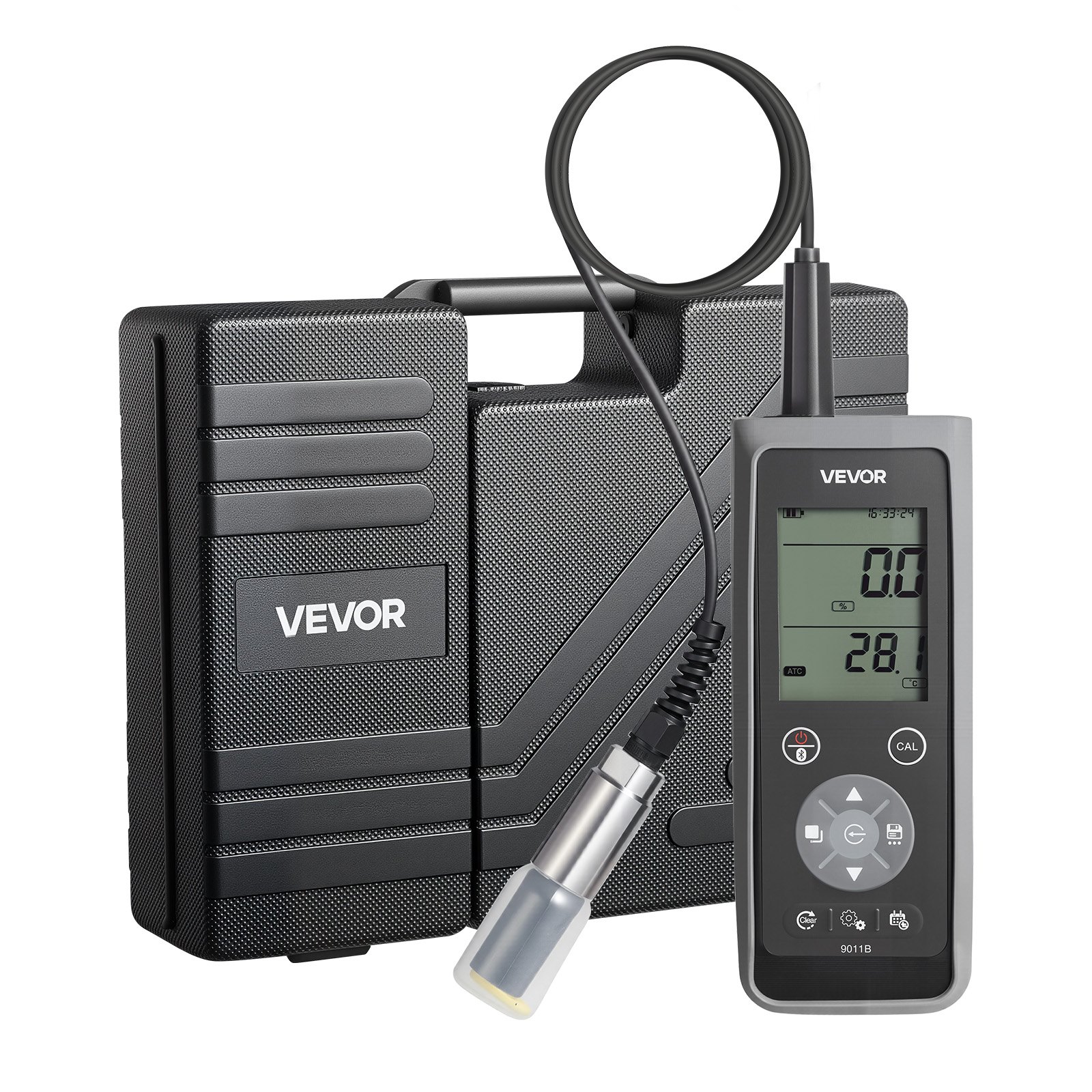 Miernik tlenu rozpuszczonego VEVOR, zakres pomiaru 0,0–50,0 mg/l, przenośny zestaw testowy z 4-metrowym kablem elektrodowym i transmisją danych przez Bluetooth/USB, przechowywanie danych, miernik tlenu rozpuszczonego