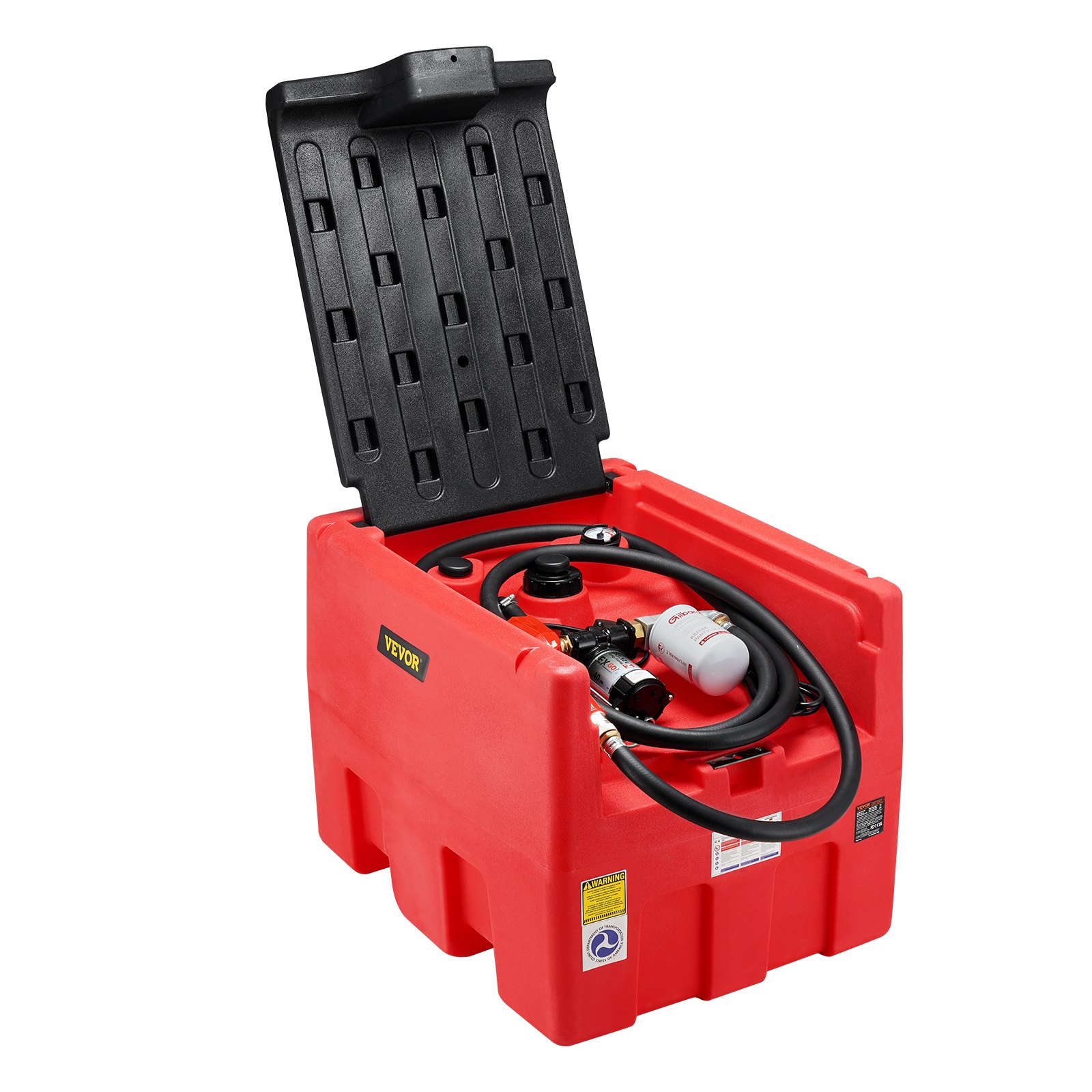 VEVOR Portable Diesel and Gasoline Tank, 48 Gallons, 10.6 GPM Flow Rate, Diesel Fuel Tank with 12V Electric Transfer Pump, 13.1 Foot Hose, Automatic Tank Nozzle, Transfer Tank for Easy Fuel Transport, Red