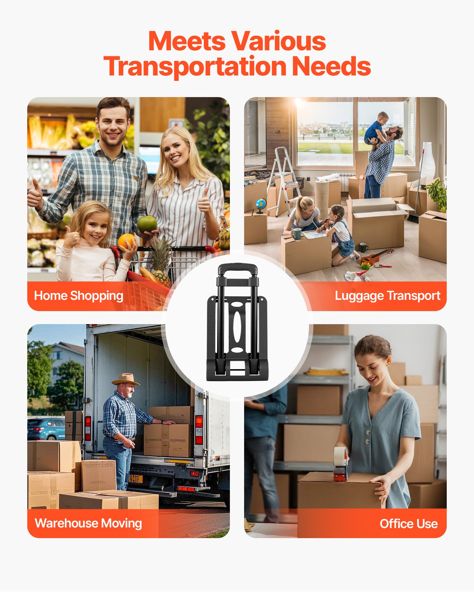 Wózek transportowy VEVOR składany, udźwig 50 kg, wózek transportowy z 2 kołami i 1 elastyczną liną, uniwersalny wózek z platformą, na lotnisko, do mebli podróżnych, bagażu, przeprowadzek biurowych, czarny, 320 x 235 x 965 mm