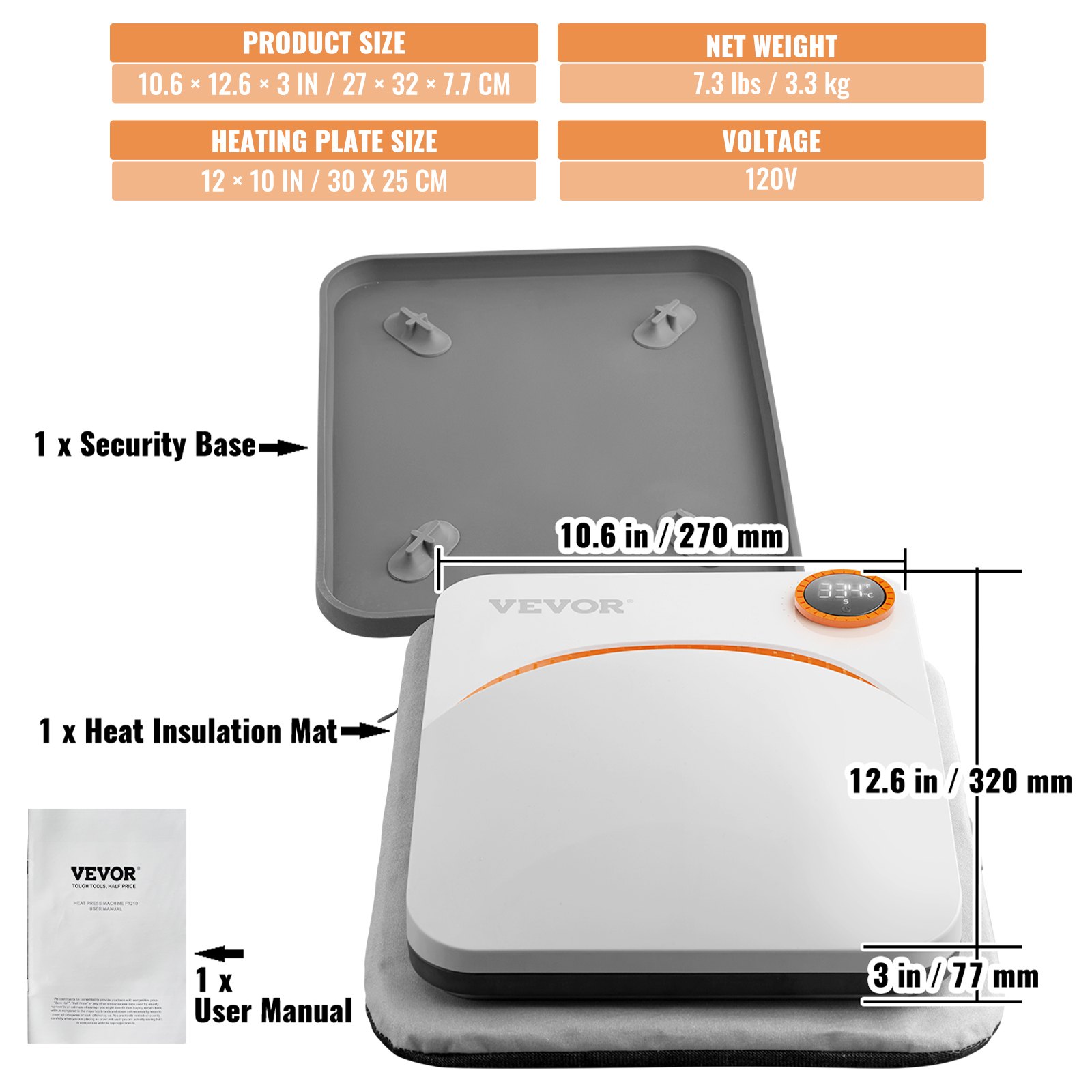 VEVOR 2-in-1 Mini Heat Press Machine, 30.5 x 25.4 cm, 810 W, Heat Transfer for T-Shirts, Coasters, Pillows, DIY, Small Heat Press, Plotter, Printing Press, Shirt Press