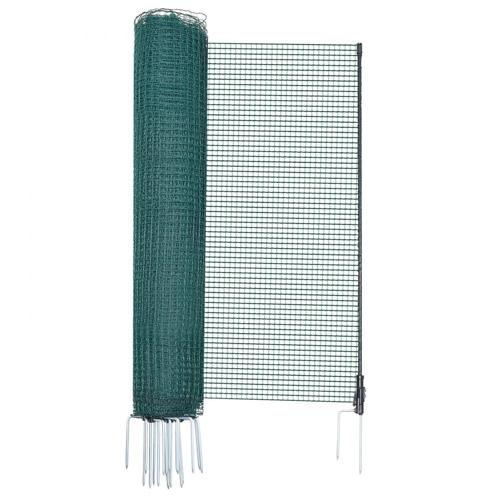 VEVOR Temporary Fence with Posts, 1.2 x 20m Plastic Mesh Fencing, Garden Safety Fences Netting with Double-Spike Stakes & Guy Ropes, Temporary Fence for Dogs, Chickens, Plants, Outdoor Yards