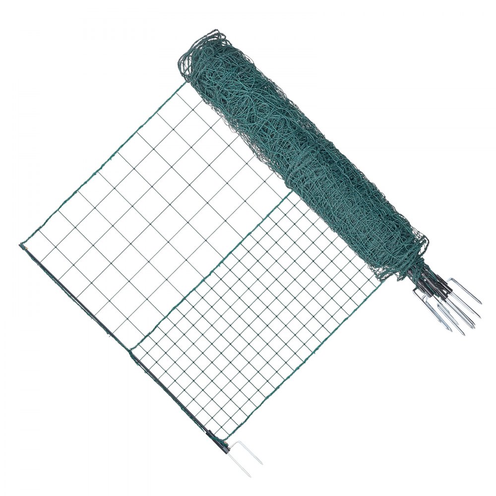 VEVOR Temporary Fence with Posts, 1.25 x 25m Plastic Mesh Fencing, Garden Safety Fences Netting with Double-Spike Stakes & Guy Ropes, Temporary Fence for Dogs, Chickens, Plants, Outdoor Yards