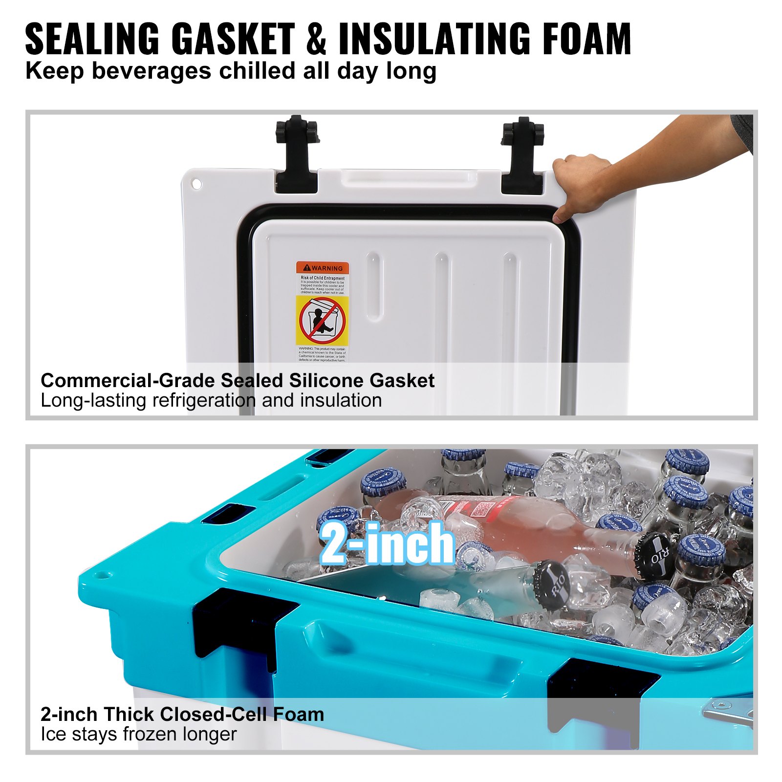 Pasywna lodówka VEVOR Pojemnik na lód 36,34 l, izolowana lodówka kempingowa pojemnik termiczny 30-35 puszek, lodówka kempingowa z otwieraczem do butelek, przenośna lodówka izolacyjna, wielofunkcyjna lodówka na lód