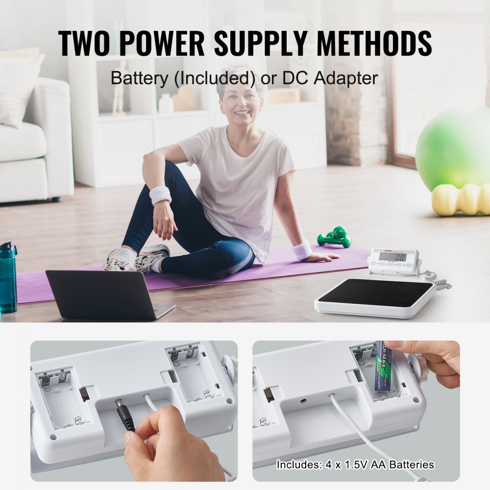 VEVOR Przenośna waga medyczna, profesjonalna cyfrowa waga lekarska do ważenia – z matą antypoślizgową, 2 jednostki (kg/funty), funkcja podtrzymywania i tarowania, udźwig 400 funtów, waga lekarska do siłowni, domu, szpitala