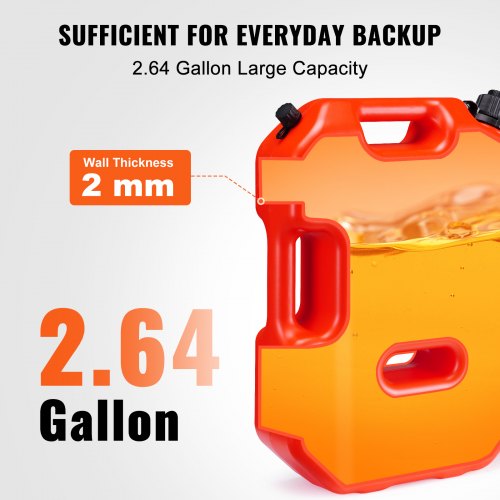 Kanister na benzynę VEVOR, zbiornik paliwa o pojemności 2,64 galona/10 l z dziobkiem i zamykanym uchwytem, ​​pojemnik na benzynę, funkcja automatycznego wyłączania i regulowane natężenie przepływu, kompatybilność